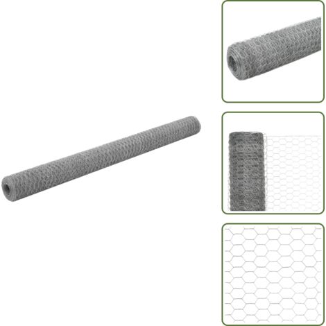 The Living Store Grillage pour volière Acier galvanisé 25x1,5 m Argenté - Clôture - Grillage - Clôture Rigide - Volière - Protection Animale