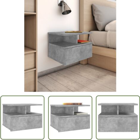 The Living Store Hängender Nachttisch Betongrau 40x31x27 cm Holzwerkstoff - Hängender Nachttisch - Wand-Nachttisch - Nachtisch - Betongrau - Holzwerkstoff