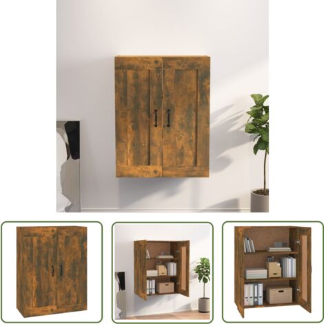The Living Store Hängeschrank Räuchereiche 69,5x32,5x90 cm - Wandregal - Aufbewahrungsschrank - Wohnzimmerdeko - Holzmöbel - Küchenregale