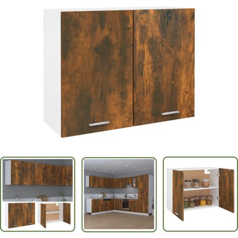 The Living Store Hängeschrank Räuchereiche 80x31x60 cm Holzwerkstoff - Küchenregal - Hängeschrank - Holzschrank - Wohnwand Regal - Küche Organisation