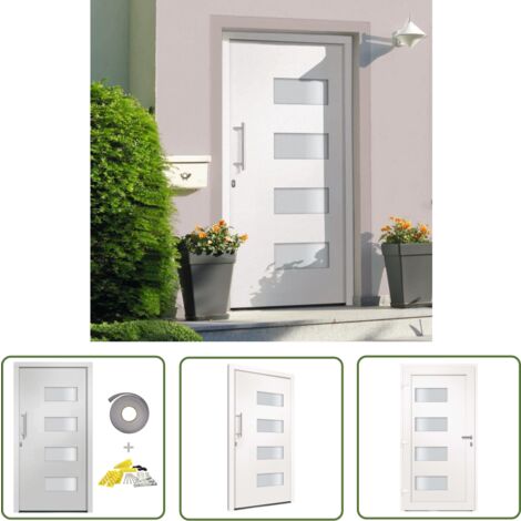 The Living Store Haustür Aluminium und PVC Weiß 100x210 cm - Haustür - Eingangstür - Alutür - PVC Tür - Weiße Tür