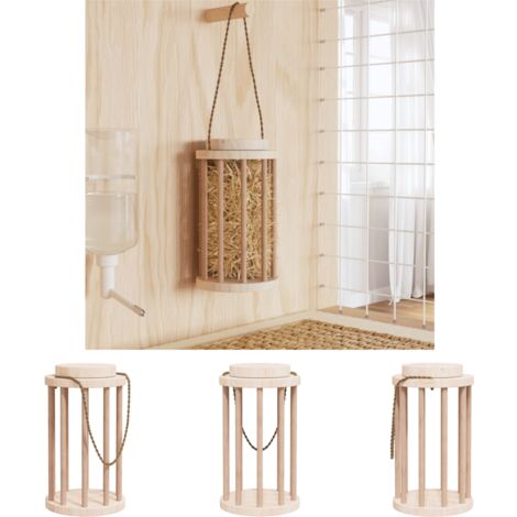 The Living Store Heuraufe für Kaninchen Ø15x25,5 cm Massivholz Tanne -  Futter- & Wasserspender