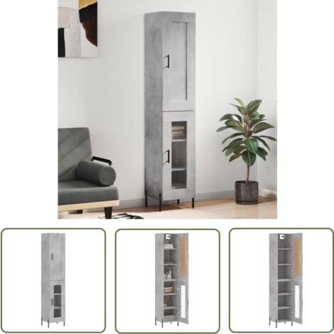 The Living Store Highboard Betongrau 34,5x34x180 cm Holzwerkstoff - Sideboard - Highboard - Wohnzimmermöbel - Regal - Aufbewahrung