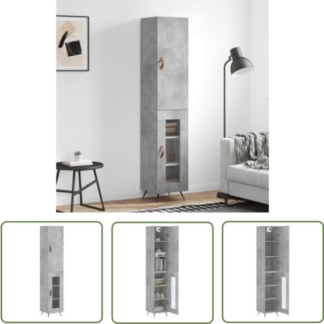 The Living Store Highboard Betongrau 34,5x34x180 cm Holzwerkstoff - Sideboard - Hochschrank - Wohnraumgestaltung - Aufbewahrungslösung - Betonoptik