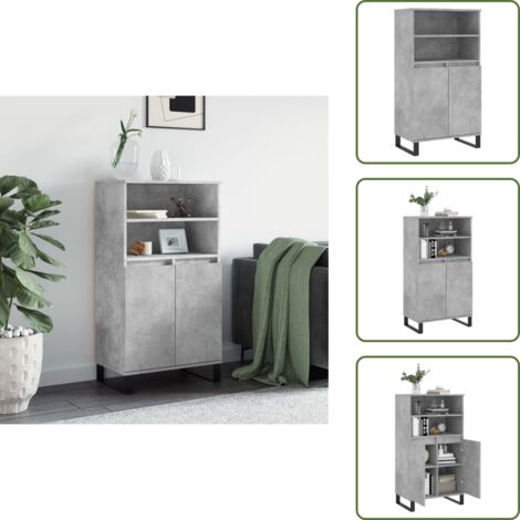The Living Store Highboard Betongrau 60x36x110 cm Holzwerkstoff - Industriel Hochboard - Wohnzimmer Sideboard - Regal Grau - Holzwerkstoff Sideboard - TV Stand