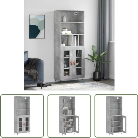The Living Store Highboard Betongrau 69,5x34x180 cm Holzwerkstoff - Sideboard - Hochschrank - Wohnraumgestaltung - Aufbewahrungsmöglichkeiten - Betonoptik