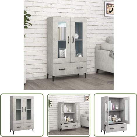 The Living Store Highboard Betongrau 70x31x115 cm Holzwerkstoff - Sideboard - Hochschrank - Wohnraumgestaltung - Holz Sideboard - Grauer Schrank