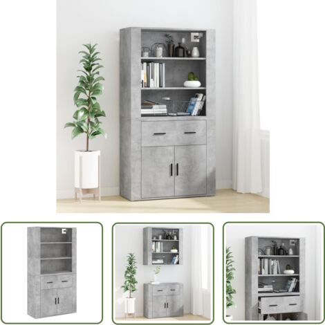 The Living Store Highboard Betongrau Holzwerkstoff - Sideboard - Hochschrank - Wohnzimmermöbel - Beton Grau - Holzwerkstoff