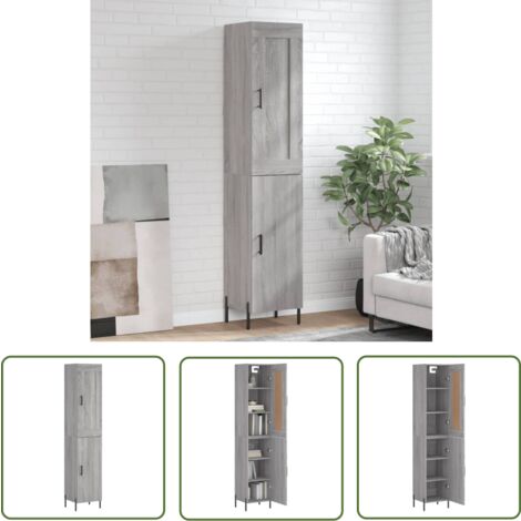 The Living Store Highboard Grau Sonoma 34,5x34x180 cm Holzwerkstoff - Hochboard - Sideboard - Wohnzimmermöbel - Grau - Sonoma