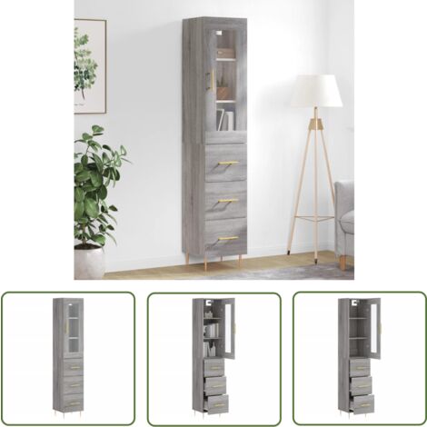 The Living Store Highboard Grau Sonoma 34,5x34x180 cm Holzwerkstoff - Hochschrank - Sideboard - Wohnraumgestaltung - Aufbewahrungslösung - Grau Sonoma