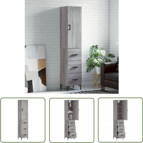 The Living Store Highboard Grau Sonoma 34,5x34x180 cm Holzwerkstoff - Sideboard - Hochschrank - Wohnraumgestaltung - Aufbewahrungslösung - Grau Sonoma