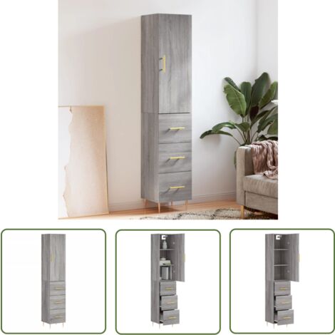 The Living Store Highboard Grau Sonoma 34,5x34x180 cm Holzwerkstoff - Sideboard - Hochschrank - Wohnraumorganisation - Aufbewahrungslösung - Grau