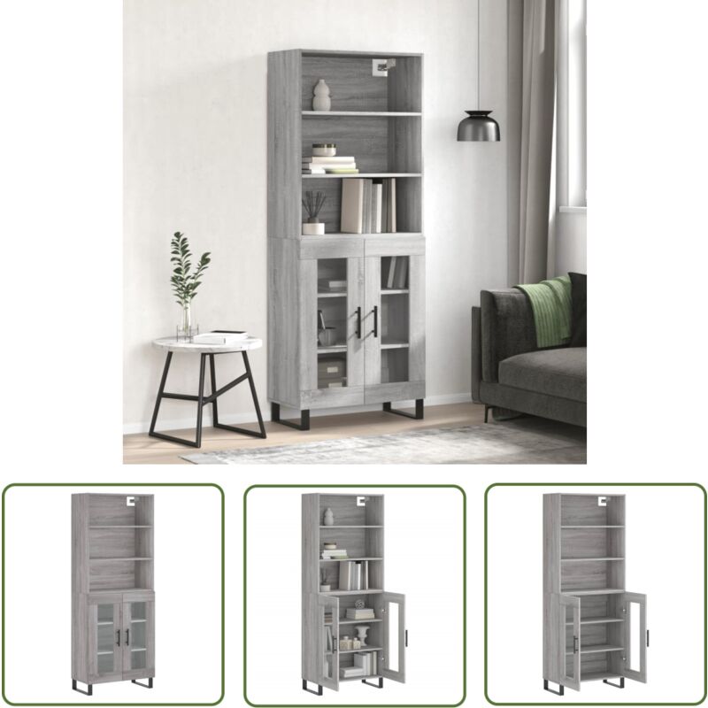 The Living Store Highboard Grau Sonoma 69, 5x34x180 Cm Holzwerkstoff - Sideboard - Hochschrank - Wohnraumgestaltung - Aufbewahrungslösung - Grau