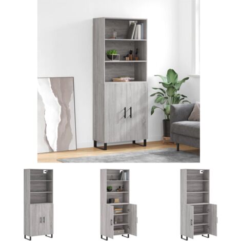The Living Store - Highboard Grau Sonoma 69,5x34x180 cm Holzwerkstoff
