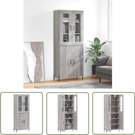 The Living Store Highboard Grau Sonoma 69,5x34x180 cm Holzwerkstoff - Hochschrank - Sideboard - Wohnwand - Regal - Aufbewahrung