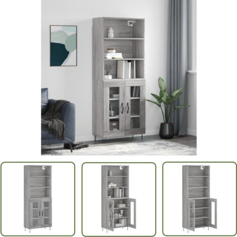 The Living Store Highboard Grau Sonoma 69,5x34x180 cm Holzwerkstoff - Sideboard - Hochschrank - Wohnraumgestaltung - Aufbewahrungslösung - Grau Sonoma