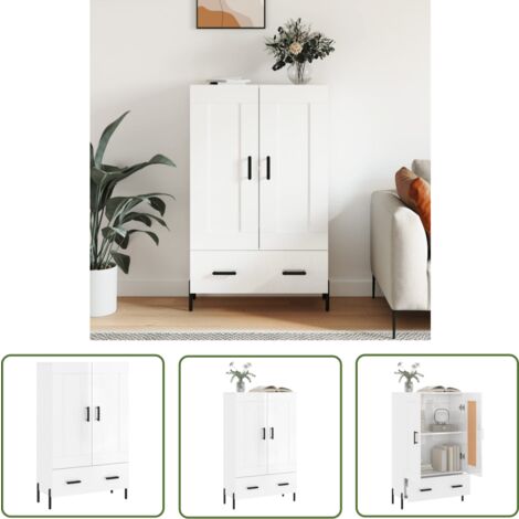 The Living Store Highboard Hochglanz-Weiß 69,5x31x115 cm Holzwerkstoff - Sideboard - Schrank - Wohnzimmermöbel - Hochglanz Weiß - Regal