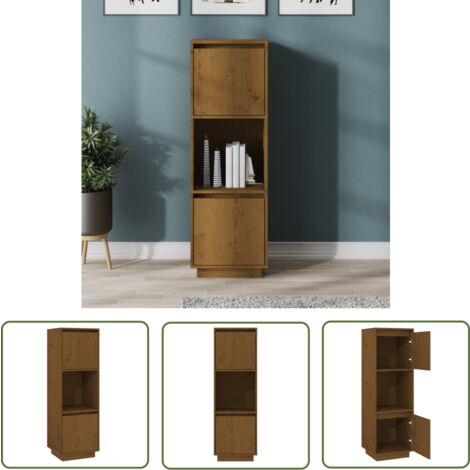 The Living Store Highboard Honigbraun 38x35x117 cm Massivholz Kiefer - Holz Sideboard - Massivholzmöbel - Wohnzimmer Dekoration - Regal - Aufbewahrung