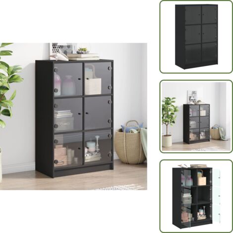 The Living Store Highboard mit Türen Schwarz 68x37x109 cm Holzwerkstoff - Schreibtischregal - Wohnzimmermöbel - Regal Schwarz - Sideboard - Eckschrank