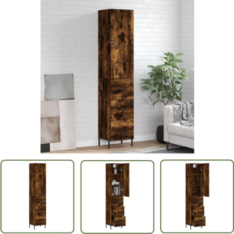 The Living Store Highboard Räuchereiche 34,5x34x180 cm Holzwerkstoff - Sideboard - Hochschrank - Wohnraumorganisation - Regal - Aufbewahrung