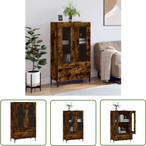 The Living Store Highboard Räuchereiche 69,5x31x115 cm Holzwerkstoff - Sideboard - Hochboard - Wohnzimmermöbel - Regal - Aufbewahrung