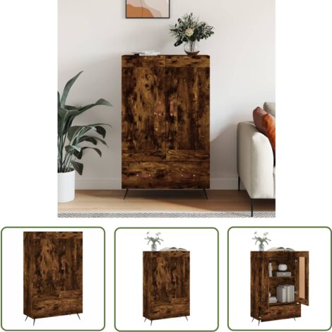 The Living Store Highboard Räuchereiche 69,5x31x115 cm Holzwerkstoff - Sideboard - Hochschrank - Wohnzimmermöbel - Regal - Eichefarben