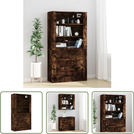 The Living Store Highboard Räuchereiche Holzwerkstoff - Sideboard - Hochschrank - Wohnzimmermöbel - Regal - Aufbewahrung