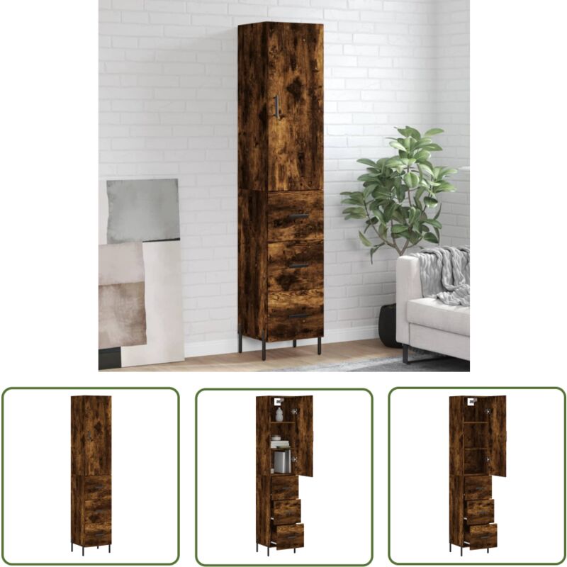 Highboard Räuchereiche 34, 5x34x180 Cm Holzwerkstoff - Sideboard - Hochschrank - Wohnraumorganisation - Regal - Aufbewahrung - The Living Store