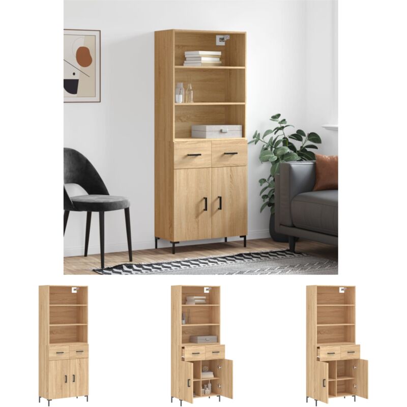 Vidaxl Highboard Sonoma-eiche 69, 5x34x180 Cm Holzwerkstoff - Sideboards - Braun - The Living Store