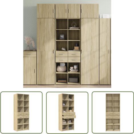 The Living Store Highboard Sonoma-Eiche 70x42,5x185 cm Holzwerkstoff - Sideboard - Hochschrank - Wohnzimmermöbel - Eiche Dekor - Holzwerkstoff