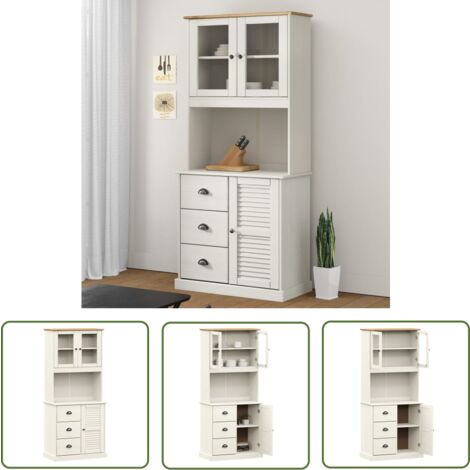 The Living Store Highboard VIGO Weiß 78x40x175 cm Massivholz Kiefer - Schreibtisch - Regal - Wohnzimmermöbel - Hängeschrank - Vitrine