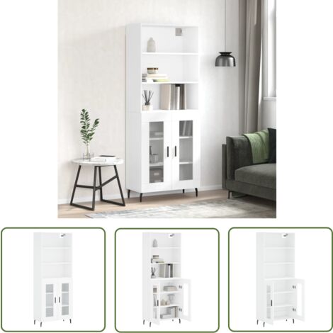 The Living Store Highboard Weiß 69,5x34x180 cm Holzwerkstoff - Sideboard - Hochschrank - Wohnraumgestaltung - Aufbewahrungslösung - Weißer Schrank