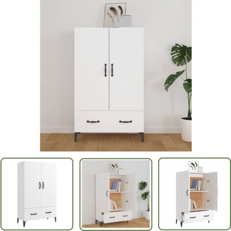 The Living Store Highboard Weiß 70x31x115 cm Holzwerkstoff - Sideboard - Hochboard - Wohnzimmermöbel - Weißes Highboard - Regal