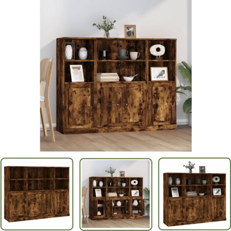 The Living Store Highboards 3 Stk. Räuchereiche Holzwerkstoff - Sideboard - Hochschrank - Wohnzimmermöbel - Regal - Eichefarben