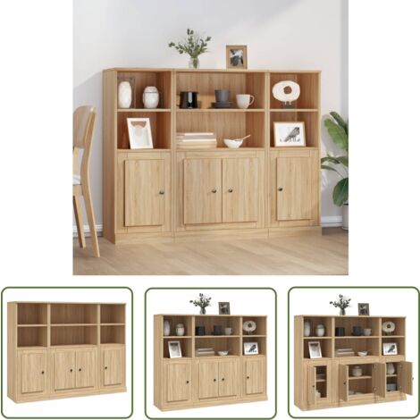 The Living Store Highboards 3 Stk. Sonoma-Eiche Holzwerkstoff - Sideboard - Hochschrank - Wohnzimmermöbel - Eichefarben - Massivholzmöbel