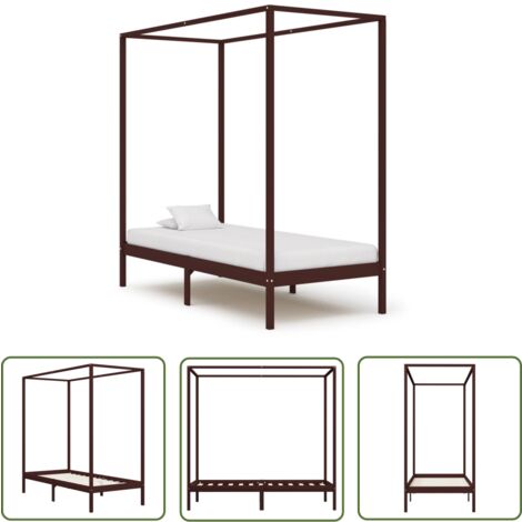 The Living Store Himmelbett-Gestell Dunkelbraun Massivholz Kiefer 100 x 200 cm - Massivholzbette - Holzbettgestell - Doppelbett - Bettrahmen - Kiefernbett