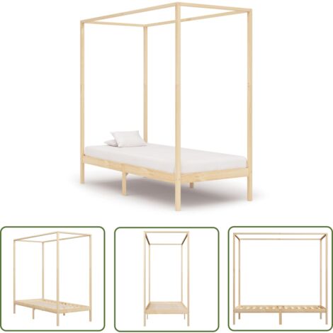 The Living Store Himmelbett-Gestell Massivholz Kiefer 100 x 200 cm - Massivholzbette - Kiefernbettgestell - Himmelbett - Doppelbett Gestell - Bettrahmen 100x200