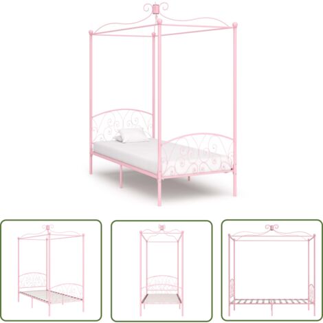 The Living Store Himmelbett-Gestell Rosa Metall 100 x 200 cm - Himmelbett Gestell - Rosa - Metallbettrahmen - Doppelbett - Bettsofa