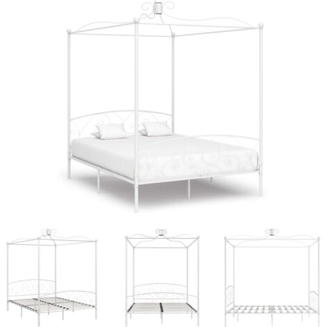The Living Store - Himmelbett-Gestell Weiß Metall 160 x 200 cm
