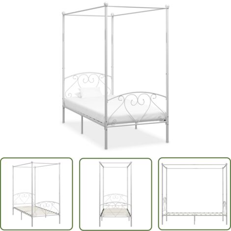 The Living Store Himmelbett-Gestell Weiß Metall 90 x 200 cm - Himmelbett Gestell - Metallbettrahmen - Doppelbett Rahmen - Weißes Bettgestell - Bettgestell 90x200