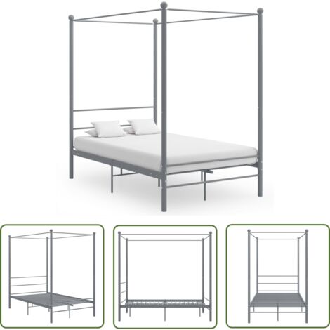 The Living Store Himmelbett Grau Metall 120x200 cm - Himmelbett - Bettrahmen - Metallbett - Doppelbett - Grau