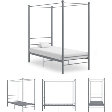 The Living Store Himmelbett Grau Metall 90x200 cm - Betten & Bettgestelle