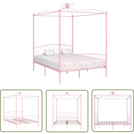 The Living Store Himmelbett Rosa Metall 180x200 cm - Himmelbett - Rosa - Metallbett - Doppelbett - Boxspringbetten