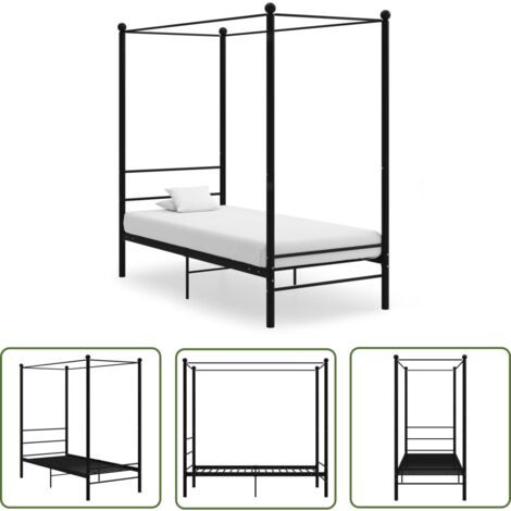 The Living Store Himmelbett Schwarz Metall 100x200 cm - Himmelbett - Bettrahmen - Metallbett - Doppelbett - Schwarz
