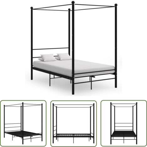 The Living Store Himmelbett Schwarz Metall 140x200 cm - Himmelbett - Bettrahmen - Metallbett - Doppelbett - Schwarz