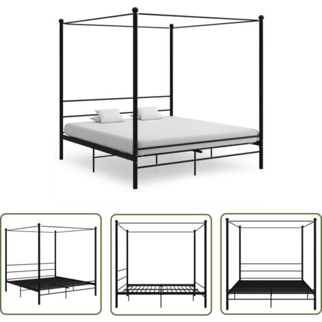 The Living Store Himmelbett Schwarz Metall 180x200 cm - Himmelbett - Bettrahmen - Metallbett - Doppelbett - Boxspringbetten
