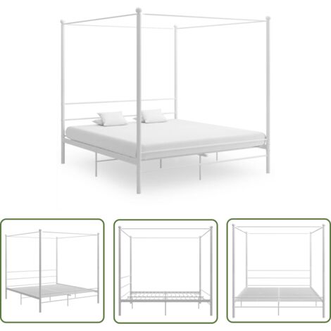 The Living Store Himmelbett Weiß Metall 180x200 cm - Himmelbett - Bettrahmen - Metallbett - Doppelbett - Weißes Bett