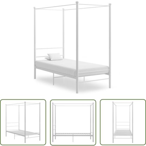 The Living Store Himmelbett Weiß Metall 90x200 cm - Himmelbett - Bettrahmen - Metallbett - Weißes Bett - Doppelbett