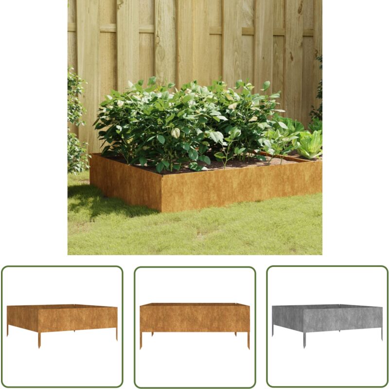 The Living Store - Hochbeet 100x100x41 Cm Cortenstahl - Cortenstahl Hochbeet - Gartendekoration - Blumenkasten - Balkonbepflanzung - Pflanzkasten