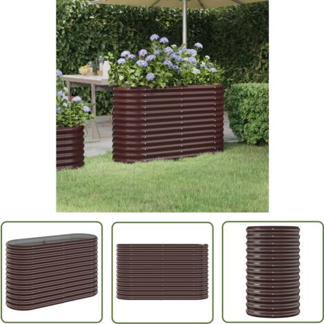 The Living Store Hochbeet Pulverbeschichteter Stahl 114x40x68 cm Braun - Hochbeet - Pflanzenbehälter - Gartenmöbel - Stahltank - Balkonbepflanzung